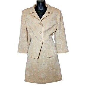 Le Suit Women's Vintage Blazer Skirt Set Colection Profecional Floral Cream SP12